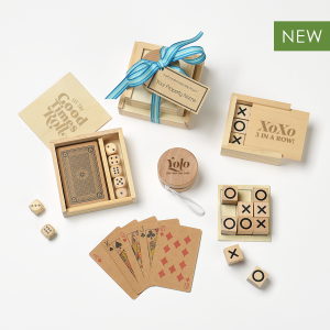Fun game set that includes dice, cards, tic-tac-toe, and a yoyo. Perfect for resident appreciation and apartment events.