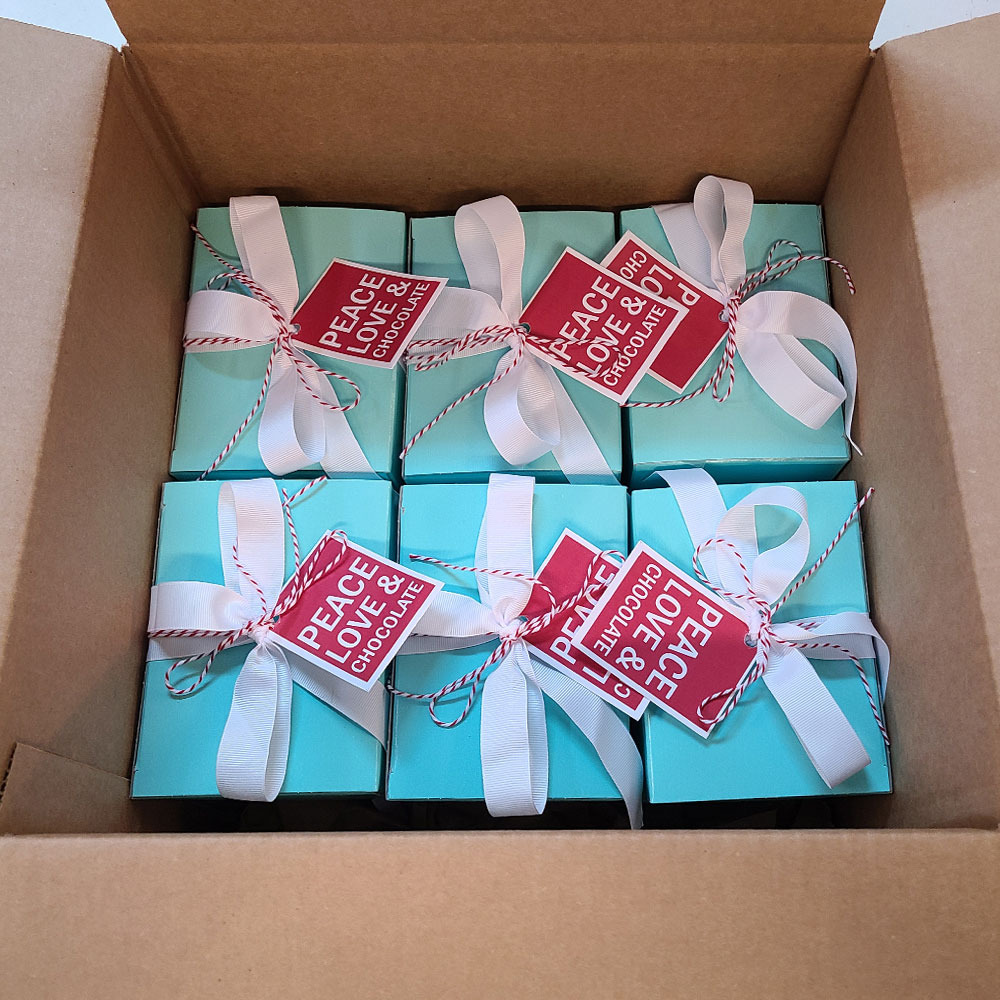 Peace Love Chocolate in Shipping Box